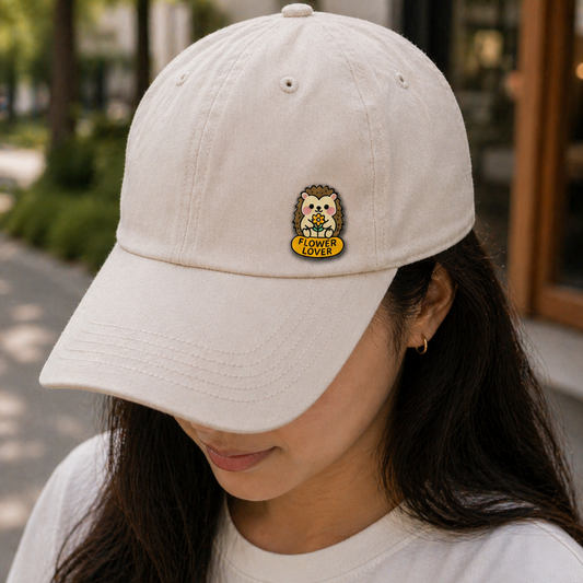 Flower Lover Hedgehog enamel pin featuring a cute hedgehog with colorful flower details, perfect for accessories and pin collections.