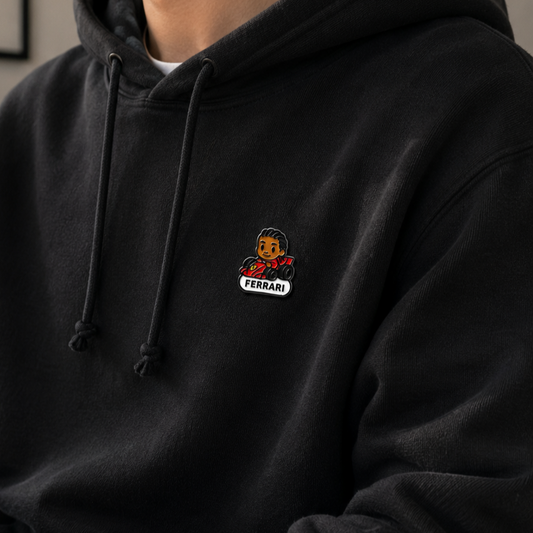 Enamel pin featuring Lewis Hamilton's portrait, detailed design showcasing his iconic racing helmet, by Pinlord.com.