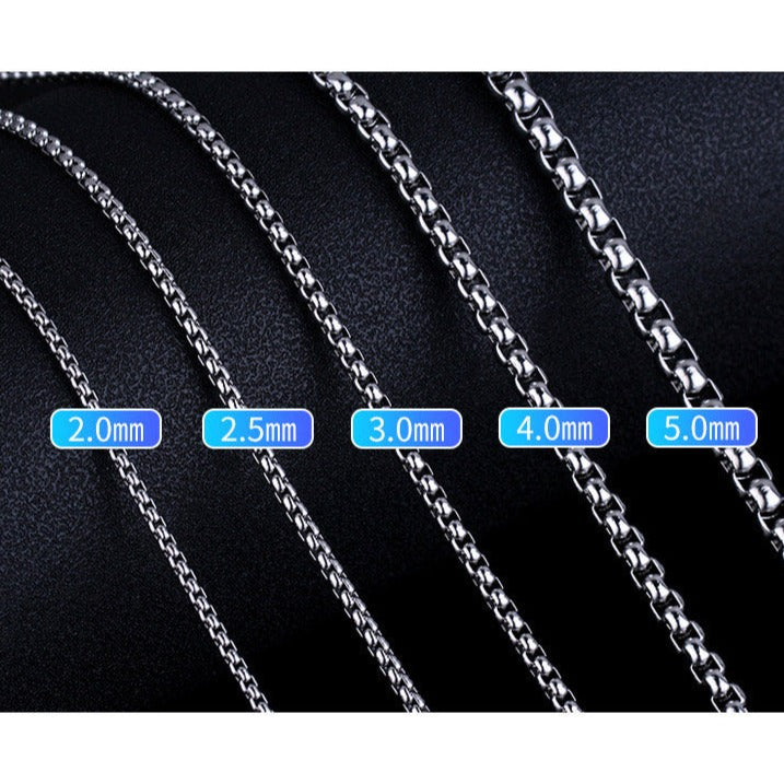 Custom necklaces from Pinlord.com featuring personalized pendant designs on a silver chain.