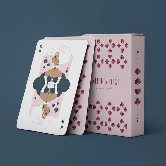 Playing cards template from Pinlord.com showing a PDF template for custom playing cards with colorful card designs.