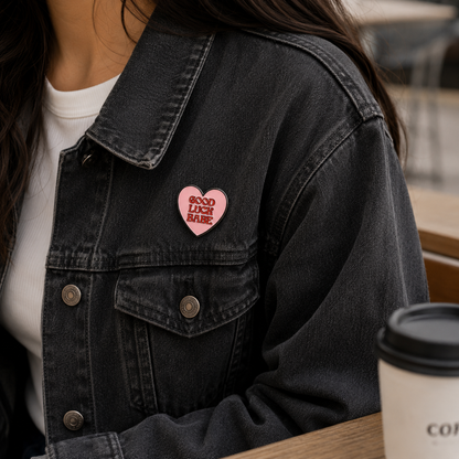 "Good Luck Babe" Heart Enamel Pin 💋 - Pinlord.com - Enamel Pins - Pinlord.com - express cheap ethical custom products
