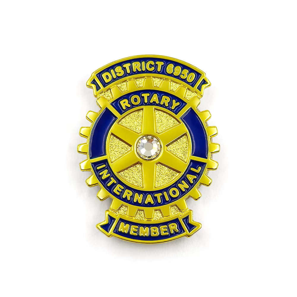 Rotary International custom enamel pin for nonprofit fundraising merchandise by YourStuffMade.com