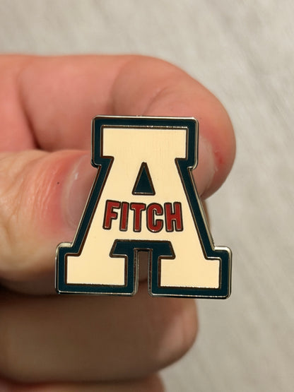 Abercrombie & Fitch Super Bowl After-Party custom enamel pins displayed on a project board.