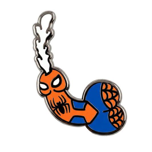 Adult "Friendly Neighborhood" enamel pin featuring a Spider-Man design, perfect for casual wear and collectible pin enthusiasts.