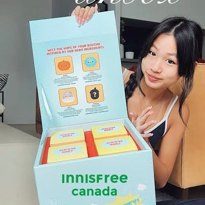Innisfree Canada x Pinlord custom plushie for sustainable beauty influencer campaign, soft fabric, colorful design, and branding details.