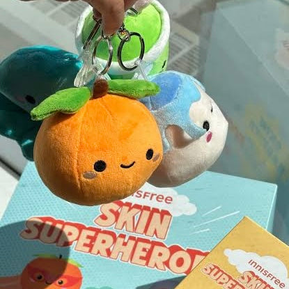 Custom plushies from Innisfree Canada x Pinlord project featuring soft, colorful plush dolls for sustainable beauty influencer campaign.