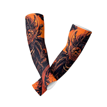 Custom arm sleeves from Pinlord.com featuring unique designs, made of stretchy fabric for comfortable fit and sun protection.