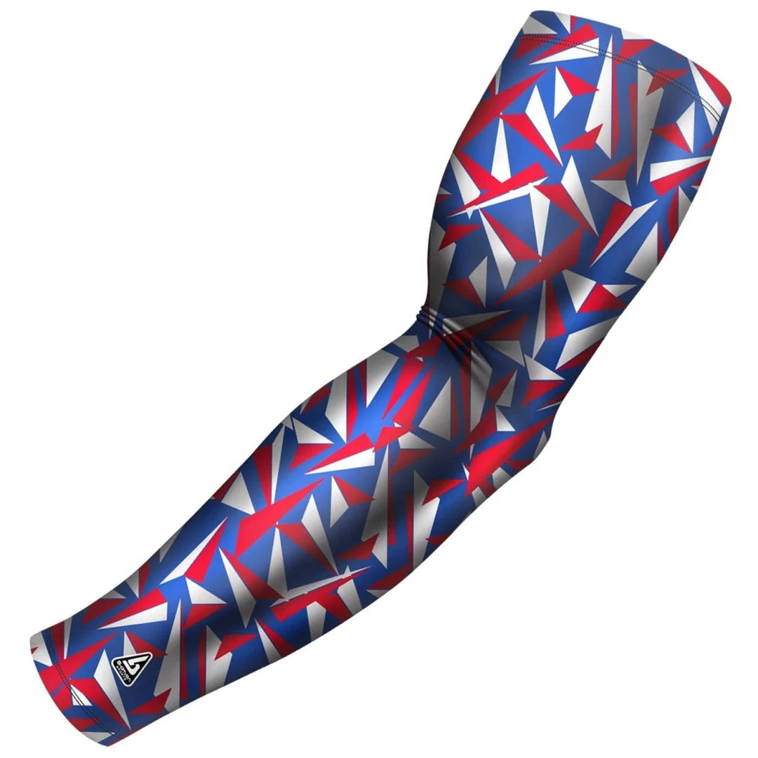 Custom arm sleeves from Pinlord.com, lightweight and breathable fabric with vibrant design, ideal for sports and outdoor activities.