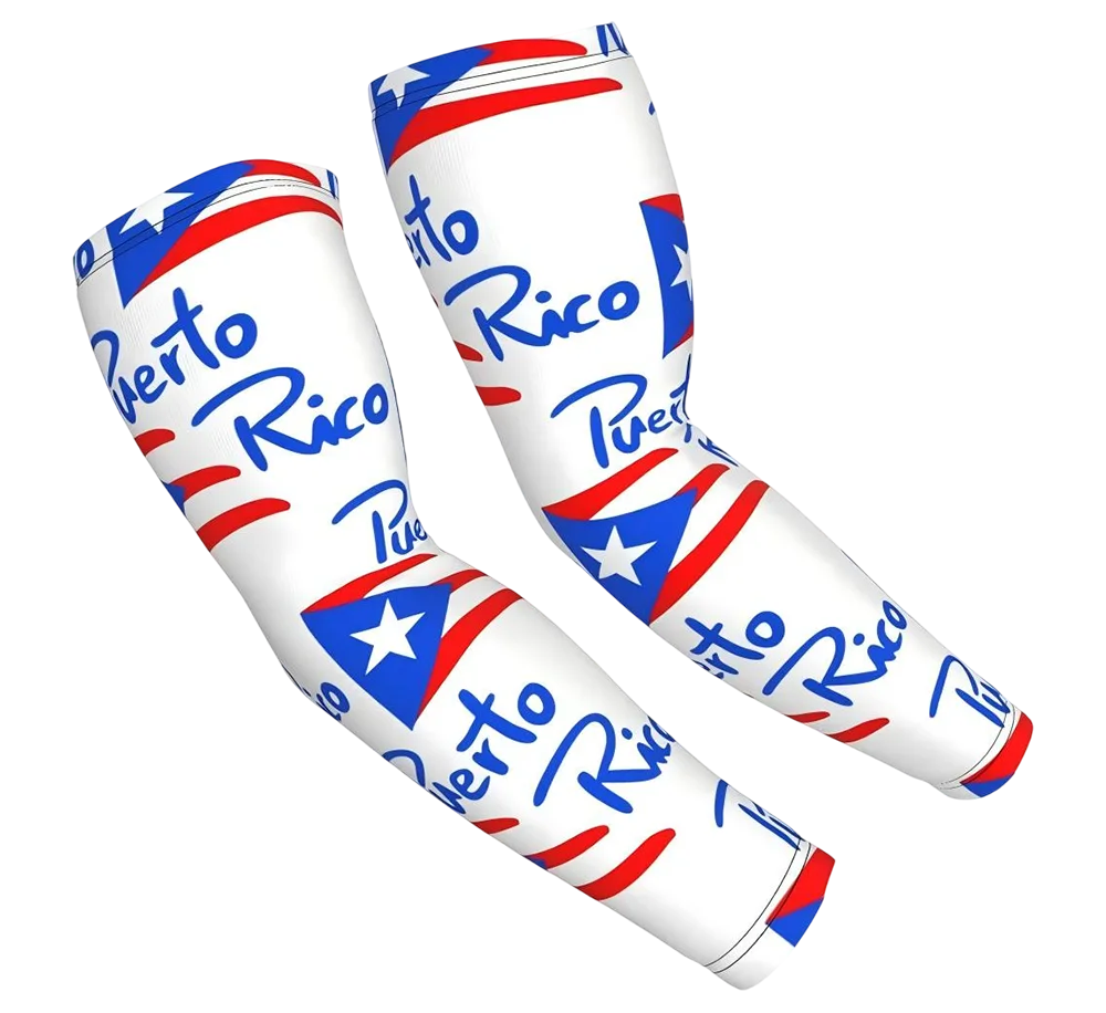 Pair of custom black arm sleeves from Pinlord.com, featuring a snug fit and stylish design for sports or casual wear.