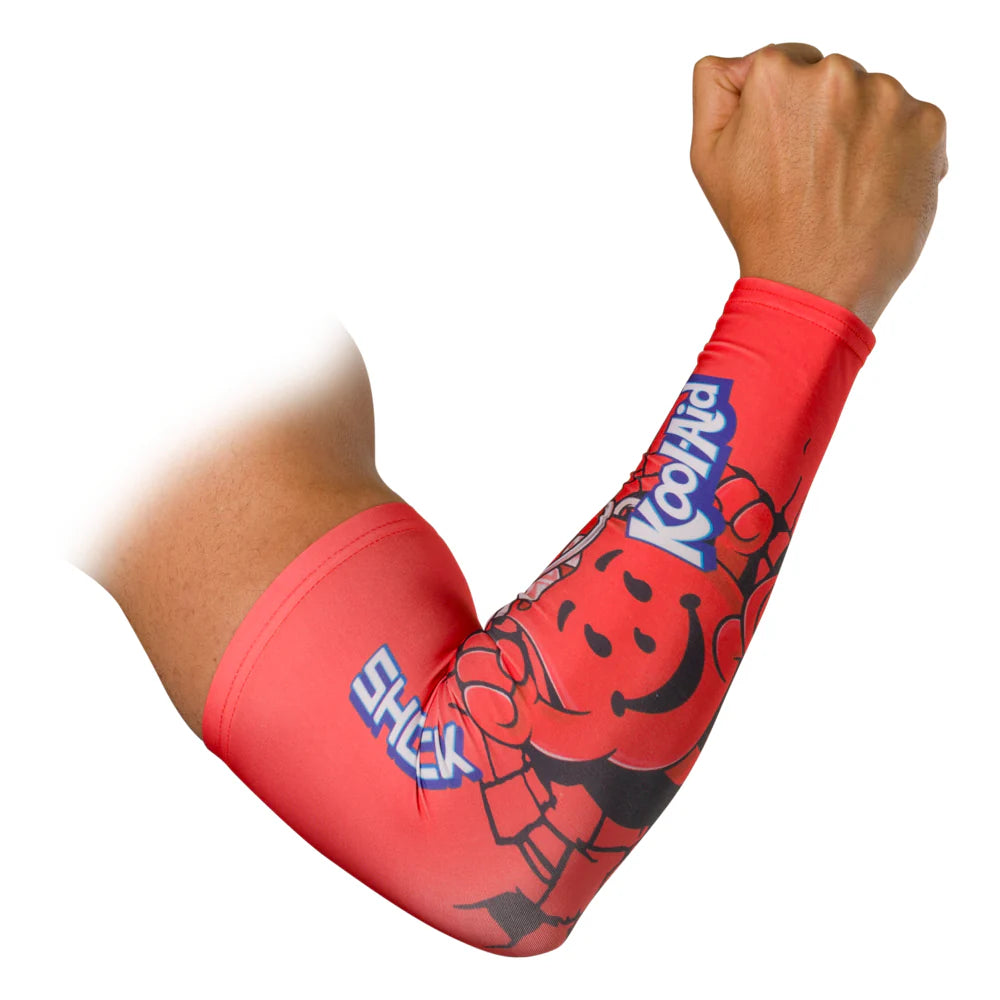 Pair of custom arm sleeves from Pinlord.com showing black fabric with subtle design details on a white background.