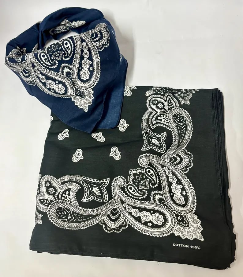 Custom human-themed bandanas by Pinlord.com featuring unique designs, made from soft fabric, styled for casual wear.