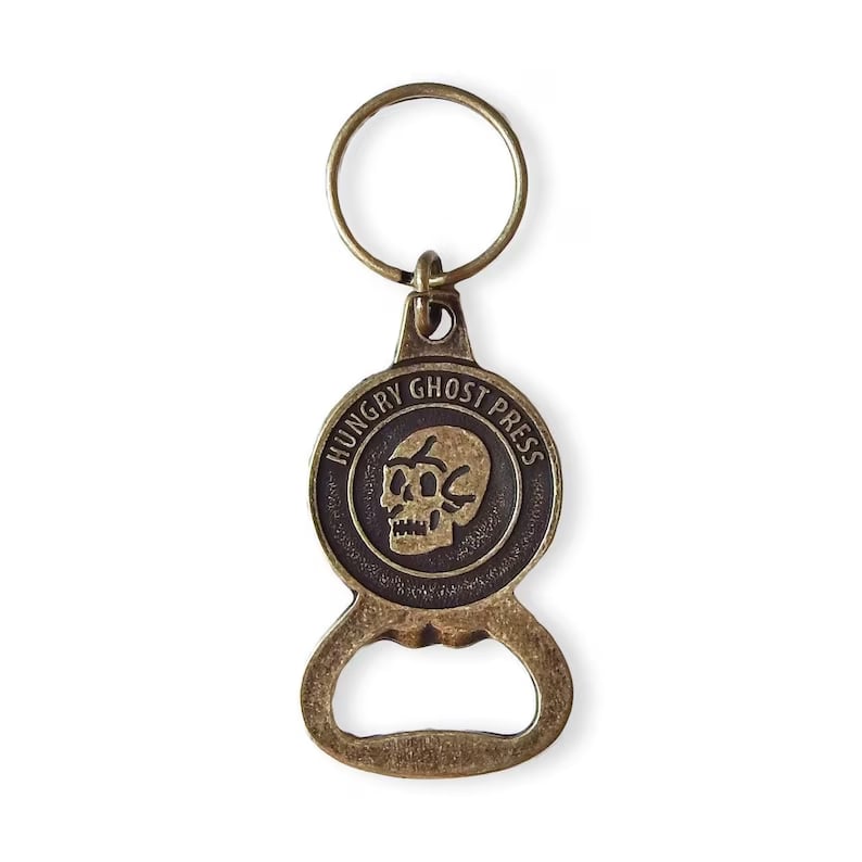 Custom Pinlord.com bottle opener with engraved metal design and ergonomic handle for easy bottle opening.