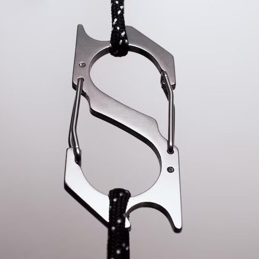 Custom Pinlord.com carabiner with engraved design, made of durable metal, featuring a spring-loaded gate for secure attachment.