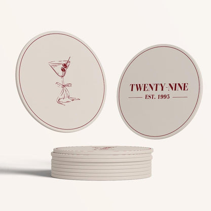 Custom drink coasters featuring unique designs, perfect for protecting surfaces and adding style to your space.