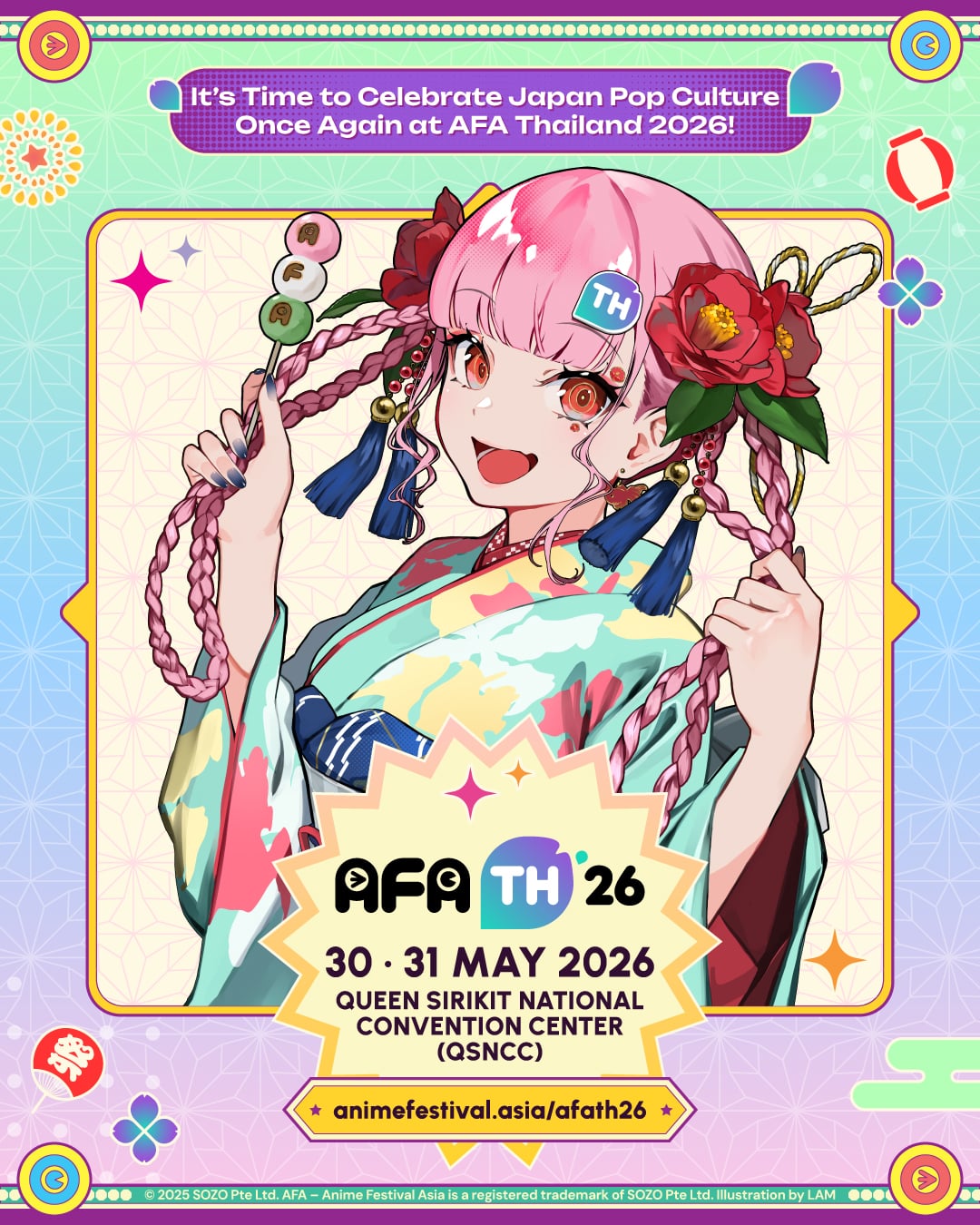 AFA Thailand 2026 convention badge featuring Pinlord.com branding with event details and attendee information.