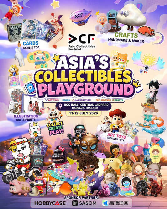 Asia Collectibles Festival 2026 convention badge from Pinlord.com featuring vibrant festival graphics and event details.