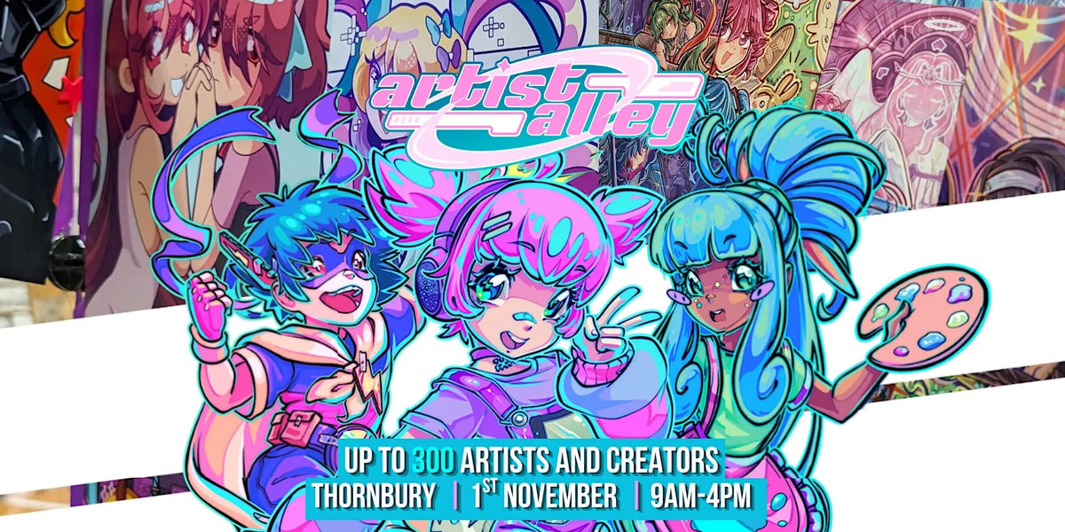 Thornbury Artist Alley 2026 convention badge featuring vibrant artwork and event details, by Pinlord.com.