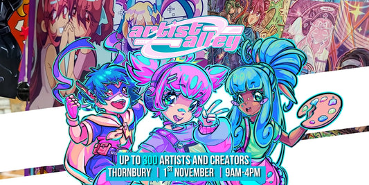 Thornbury Artist Alley 2026 convention badge featuring vibrant artwork and event details, by Pinlord.com.