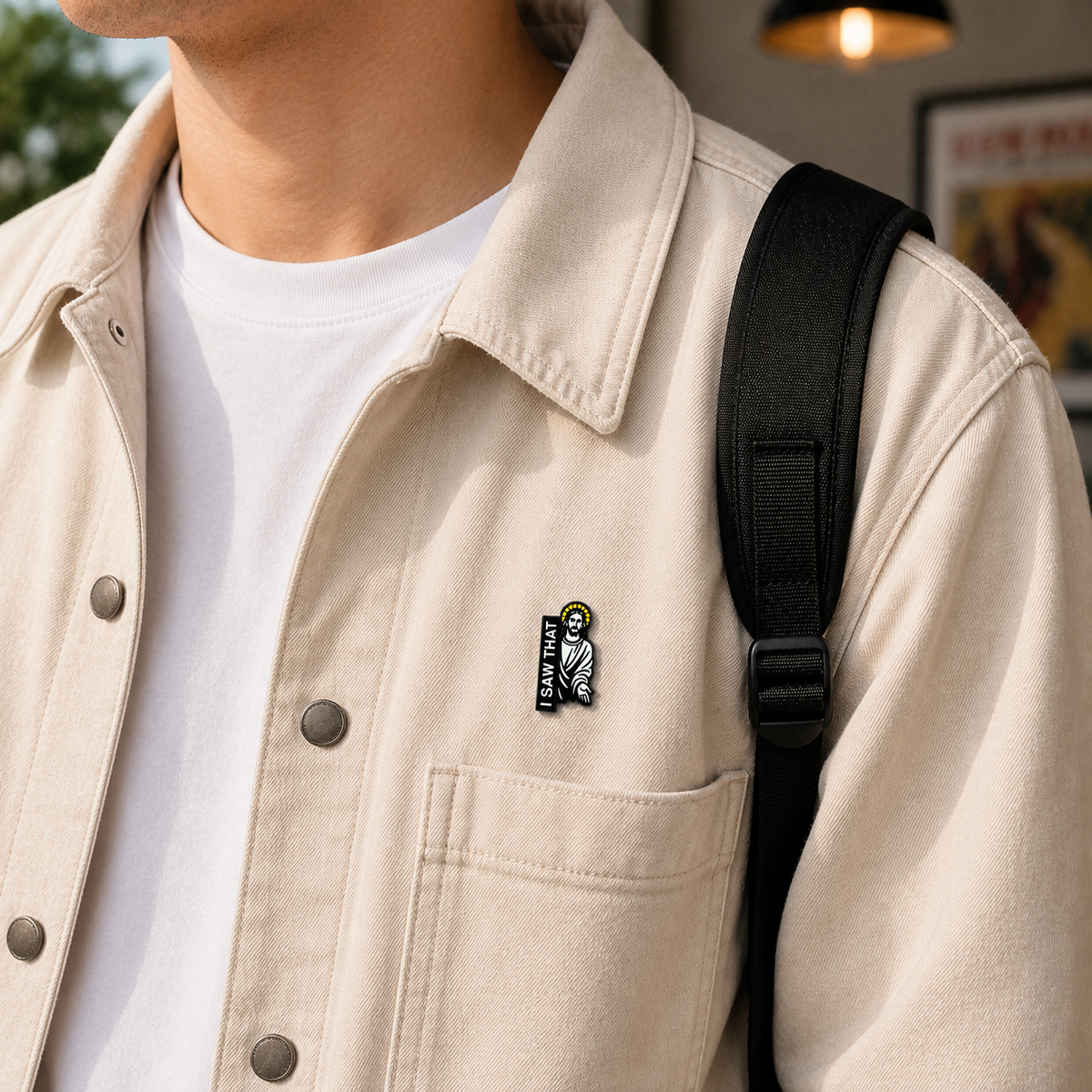Faith Over Fear enamel pin featuring bold design and sparkling accents, perfect for accessorizing jackets or backpacks.