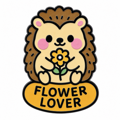 Flower Lover Hedgehog enamel pin featuring a cute hedgehog with colorful flowers, perfect for pin collectors and accessory enthusiasts.