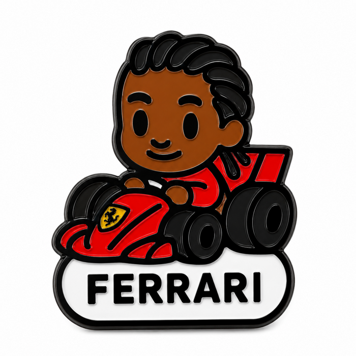 Legendary Lewis Hamilton enamel pin featuring a detailed design of the Formula 1 racing champion, perfect for collectors.