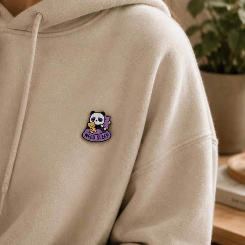 Need Sleep Panda enamel pin featuring a cute panda design, perfect for accessories and pin collections.