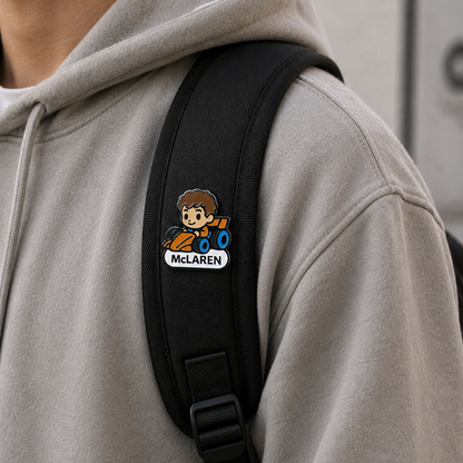 Papaya Speedster Lando Norris enamel pin featuring a colorful racing car design, perfect for fans of Formula 1 and car collectibles.