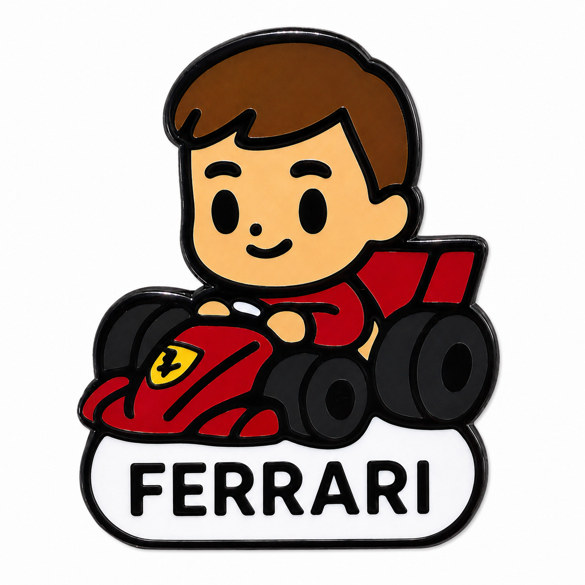 Scarlet Prince Charles Leclerc enamel pin featuring a detailed design of the Formula 1 driver on a black background