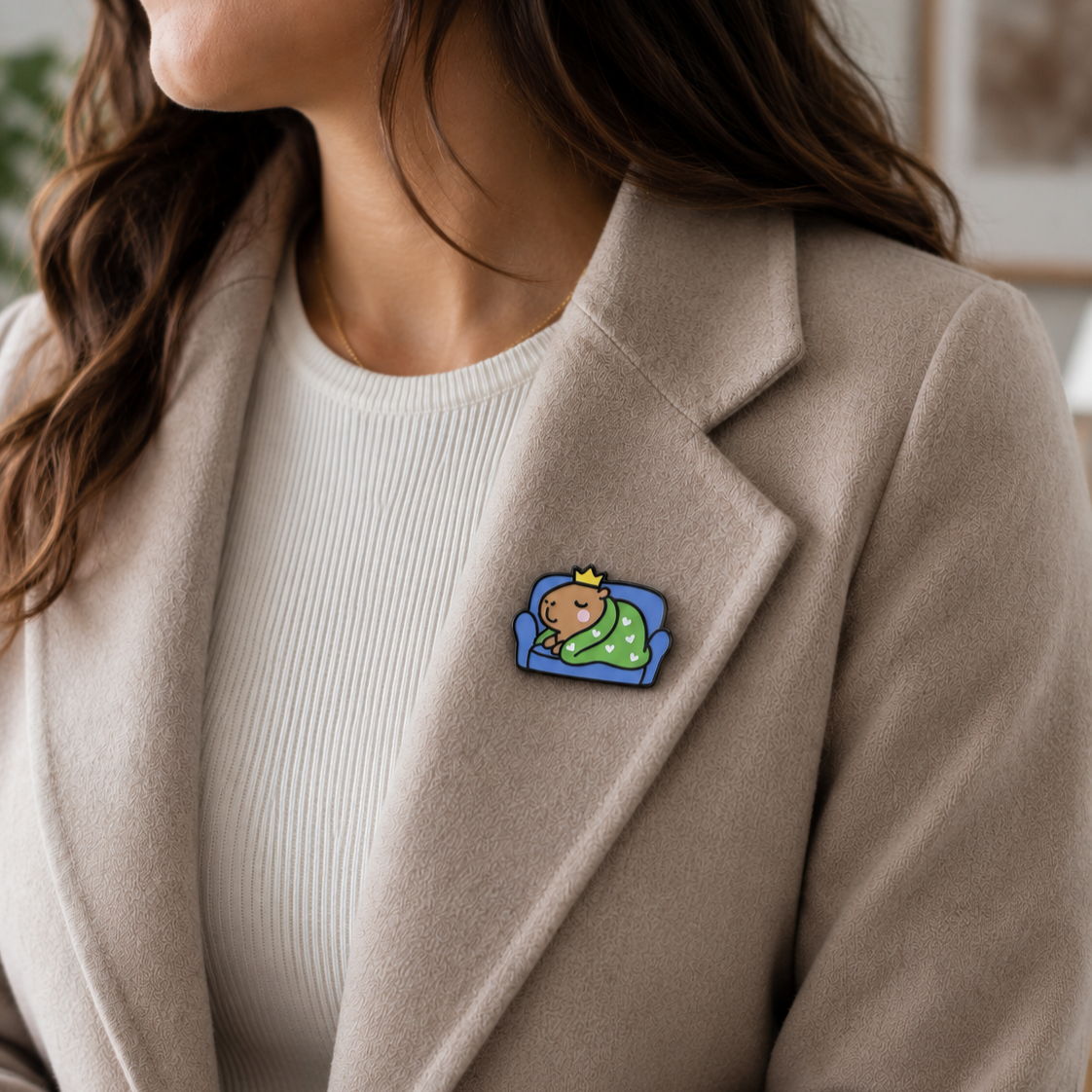 Sleepy Capybara enamel pin from Pinlord.com featuring a cute, relaxed capybara with closed eyes and a peaceful expression.