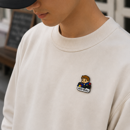 Enamel pin featuring the "Unstoppable Max Verstappen" design, showcasing a detailed image of the Formula 1 driver and racing elements.