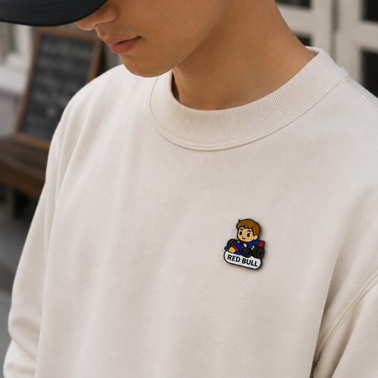 Enamel pin featuring the "Unstoppable Max Verstappen" design, showcasing a detailed image of the Formula 1 driver and racing elements.