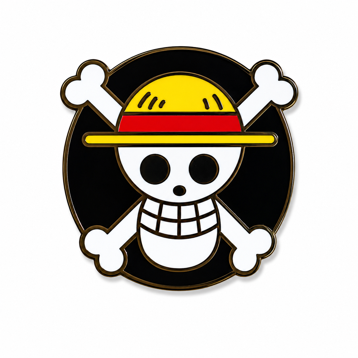 Black pirate flag enamel pin by Pinlord.com featuring detailed pirate skull and crossbones design on a metal pinback.