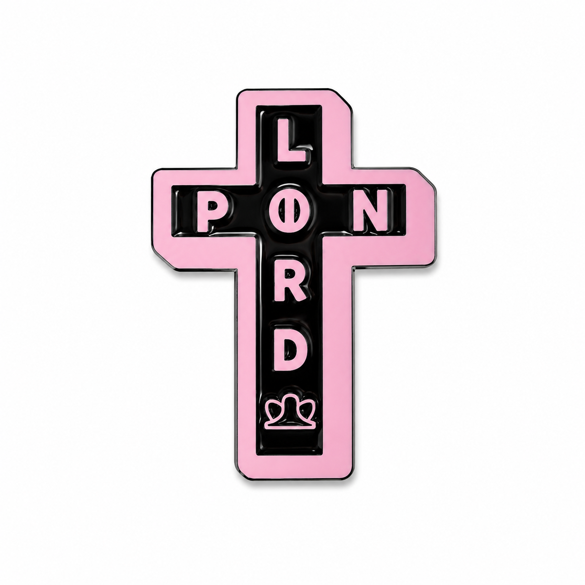 Silver cross enamel pin featuring detailed design, ideal for accessories or collection, by Pin Lord.