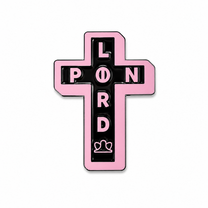 Silver cross enamel pin featuring detailed design, ideal for accessories or collection, by Pin Lord.