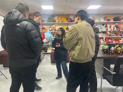 Private factory tour guided by Pinlord.com, showing factory interior with manufacturing equipment and production process.
