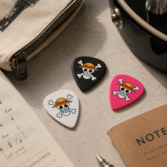 Pinlord.com ON3.P/ECE Monkey guitar pick with a black and white monkey design, ideal for guitar players.