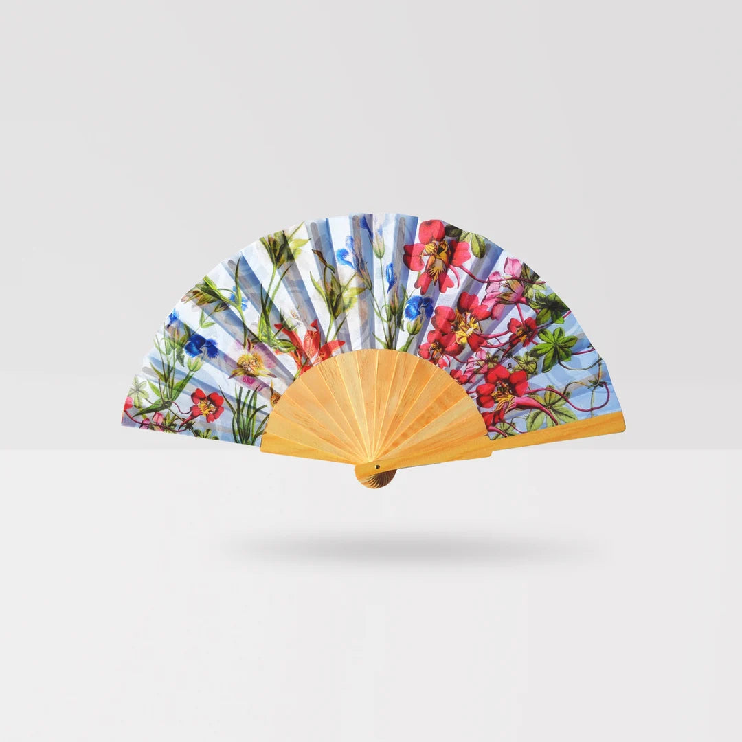 Custom hand fans with intricate designs, featuring elegant patterns and vibrant colors, perfect for personalized events and gatherings.