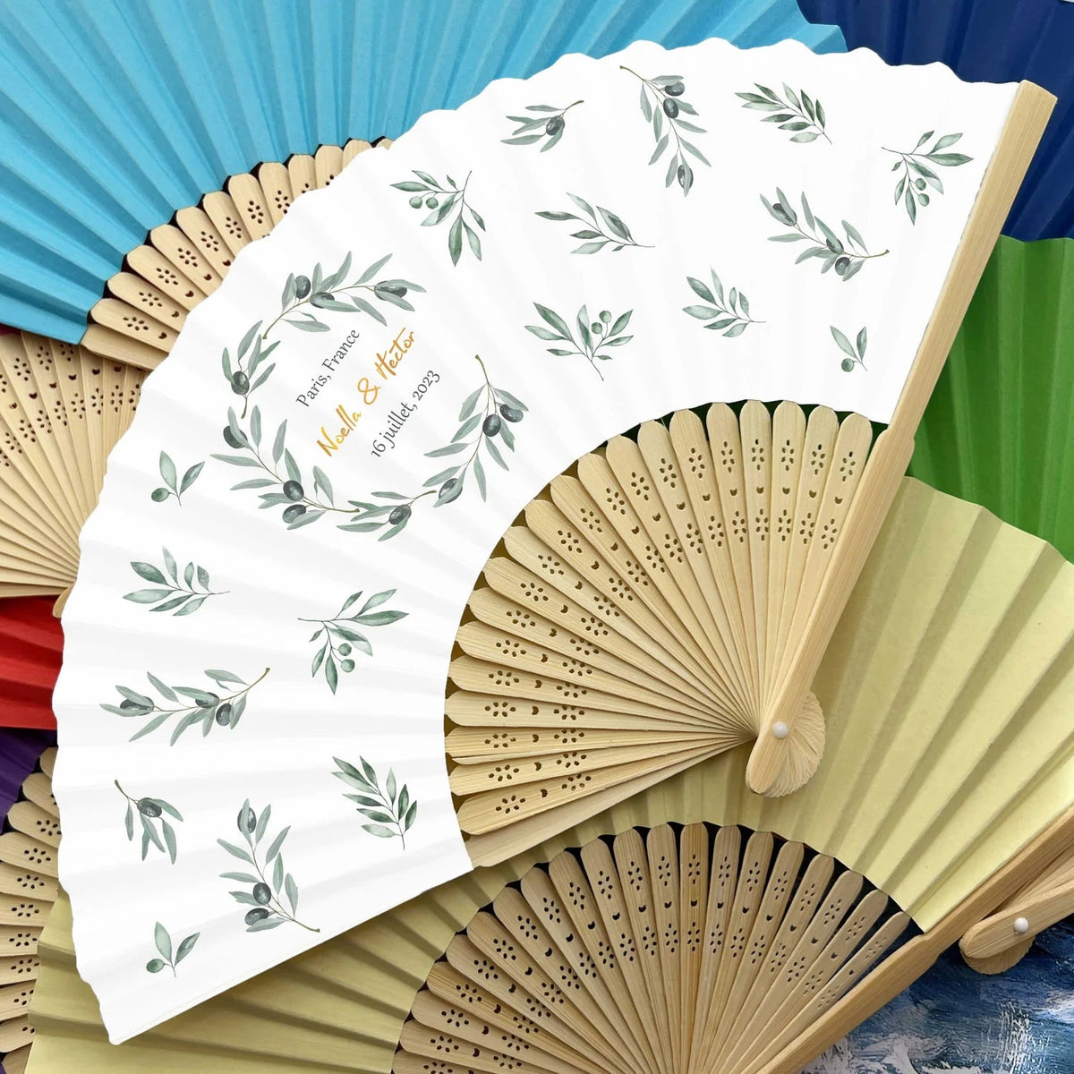 Decorative custom hand fans with intricate designs, perfect for special occasions, branded by Pinlord.com.