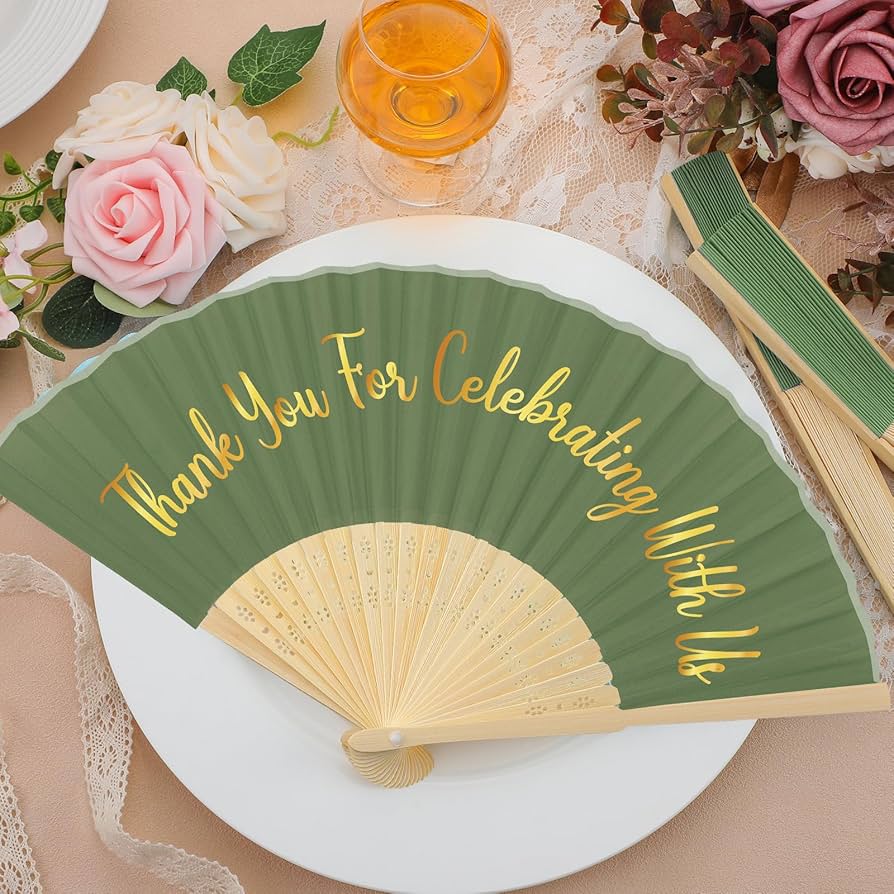 Custom hand fans by Pinlord.com featuring colorful designs, lightweight wood handles, perfect for events or personal use.