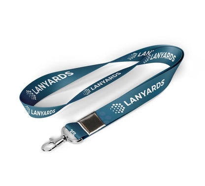 Custom lanyard with printed design, featuring a clip and adjustable strap, made by Pinlord.com for personalized branding.