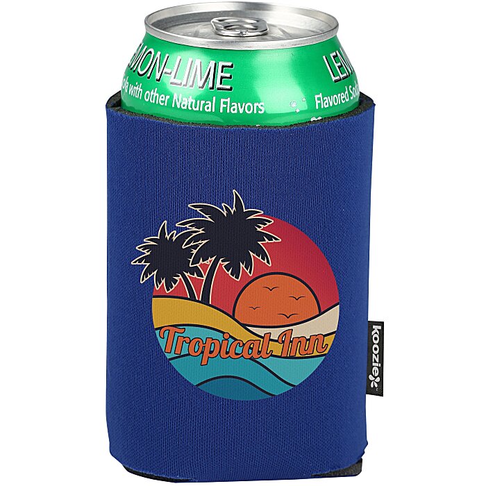 Black 4imprint koozie with Pinlord.com branding, made by manufacturer 4imprint, designed to insulate drinks and showcase branding.