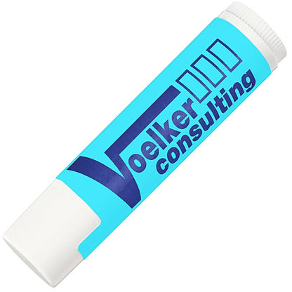 Close-up of a manufacturer lip balm with the 4imprint Review logo, featuring the Pinlord.com brand on the packaging