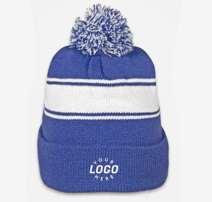 Custom Ink beanie hat featuring the Pinlord.com logo, made by the manufacturer for personalized apparel.