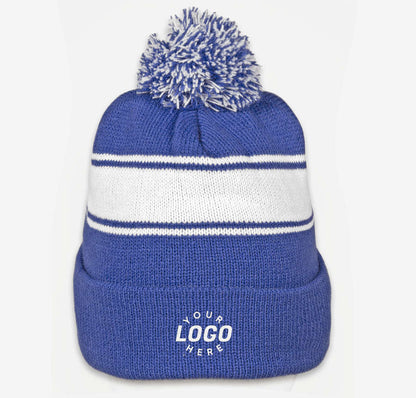 Custom Ink beanie hat featuring the Pinlord.com logo, made by the manufacturer for personalized apparel.