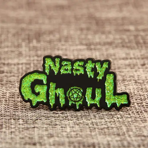Custom Nasty Ghoul enamel pin by Pinlord.com, featuring detailed design and vibrant colors on a black background.