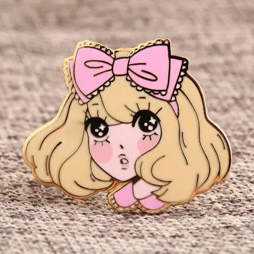 Custom enamel pins featuring a sweetheart girl design from Pinlord.com, showcasing vibrant colors and detailed craftsmanship.