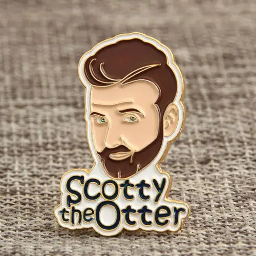 Close-up of Scotty the Otter enamel lapel pin by Pinlord.com, showcasing detailed design and vibrant colors.
