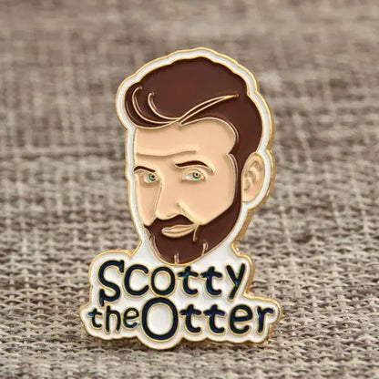 Close-up of Scotty the Otter enamel lapel pin by Pinlord.com, showcasing detailed design and vibrant colors.