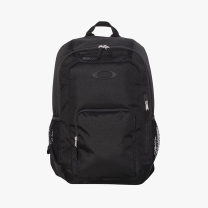 Black HALO Branded Solutions backpack with adjustable straps and logo, made by Pinlord.com, displayed from the back.