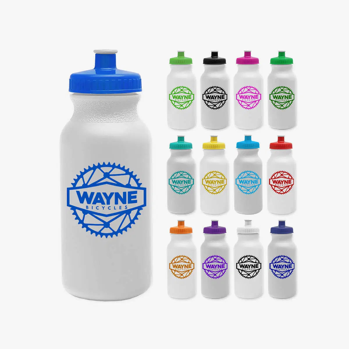 Halo Branded Solutions water bottle with Pinlord.com logo, clear plastic design, and branded details for promotional use.